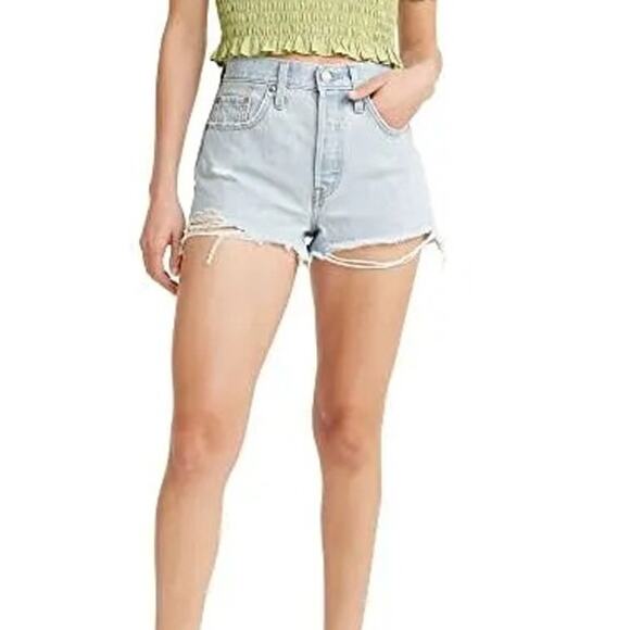 Levi’s 501 Original Fit High-Rise Cut Off Denim Shorts 24 Light Wash Button Fly - Picture 1 of 12